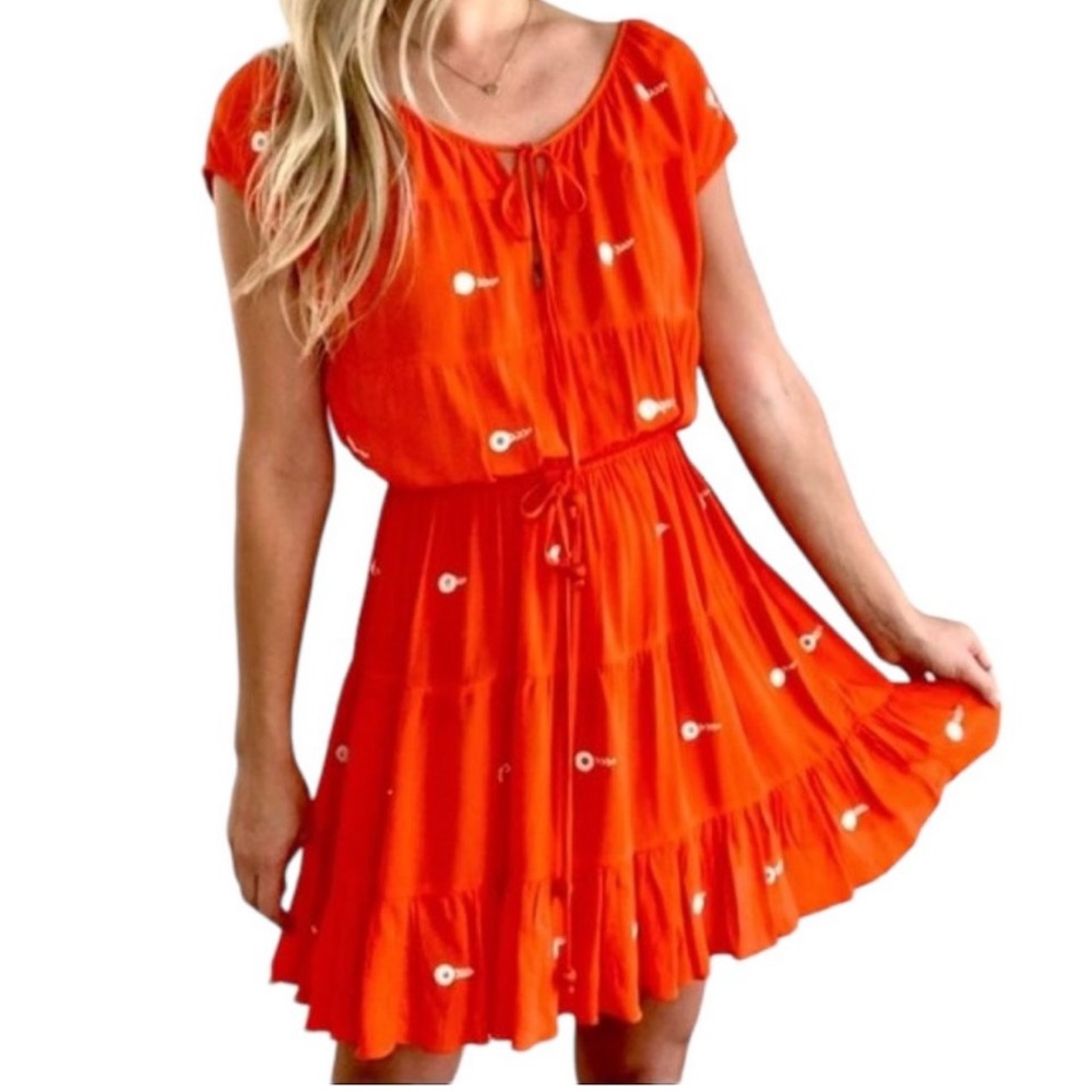 Anthropologie Womens size 6 Espejo Leifnotes Orange mirror embroidered Dress👇🏼